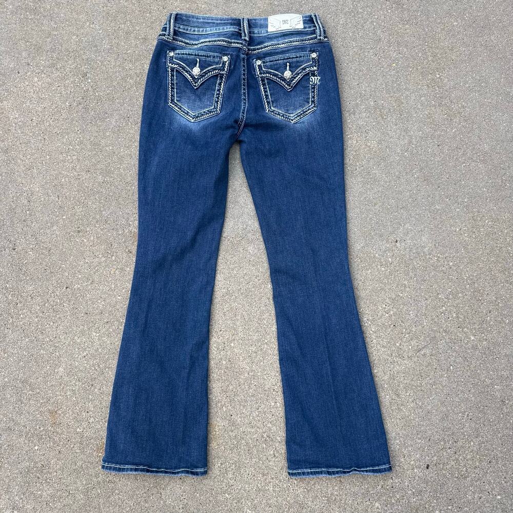 Miss Me Bling Embroidered Faux Flap Pocket Mid Rise Boot Cut Jeans 29x32 - Picture 3 of 10